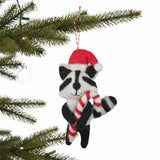 Racoon and Candy Cane Felt Ornament