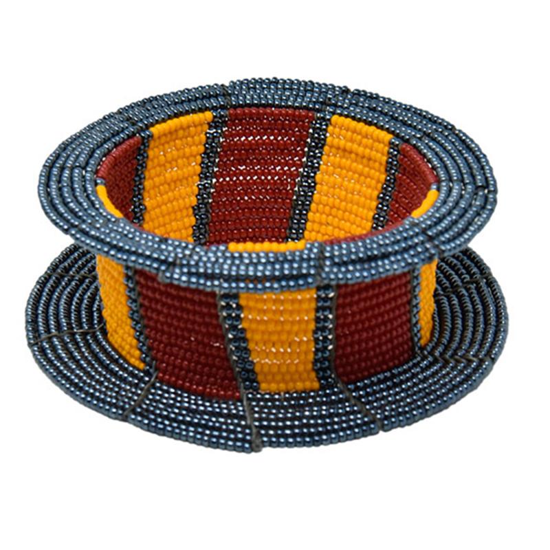 Maasai Ream Beaded Bangle 03 - Grey, Red & Yellow-1