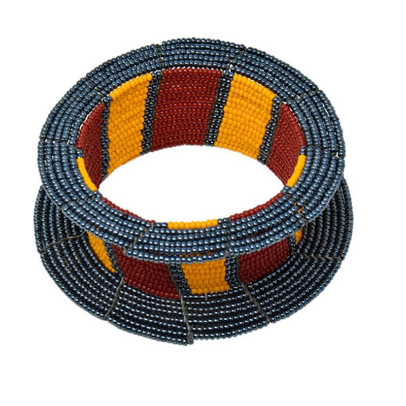 Maasai Ream Beaded Bangle 03 - Grey, Red & Yellow-0