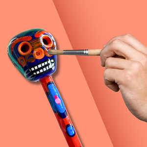 Hand-Painted Sugar Skull Ceramic Floral Pen - Unique Mexican Design - Mexico