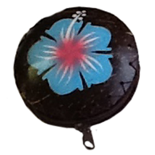 Small Blue Hibiscus Coconut Coin Purse