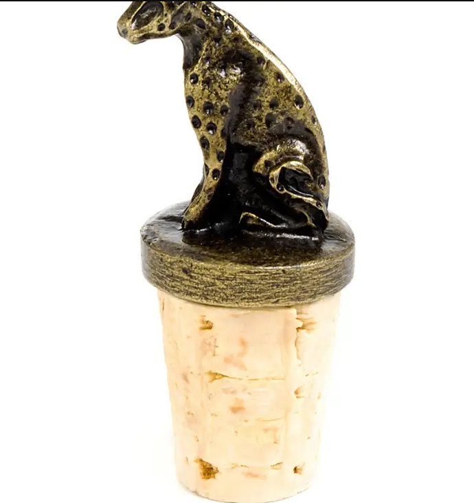 South African Brass Cheetah Wine Bottle Stopper