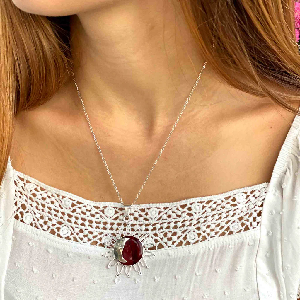 Sun and Moon Red Jasper Pendant with Chain