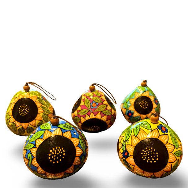 Sunflower Design Handmade Gourd Ornaments 3 Pack Assorted
