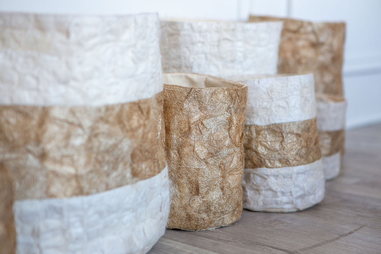 Natural Madagascar Silk Basket - Striped