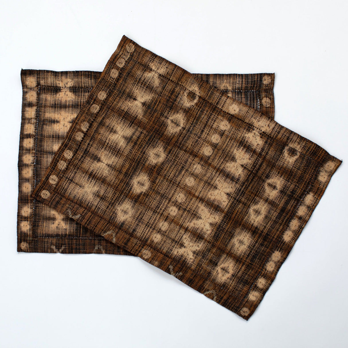 Raffia Shibori Placemat (Pair) - Cocoon & Moth Pattern - Brown Black