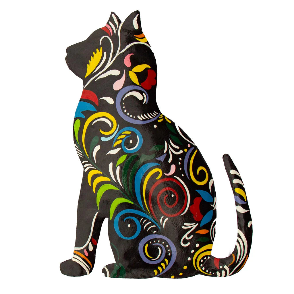 Thoughtful Kitty Painted Haitian Steel Drum Wall Art, 14.5 inch