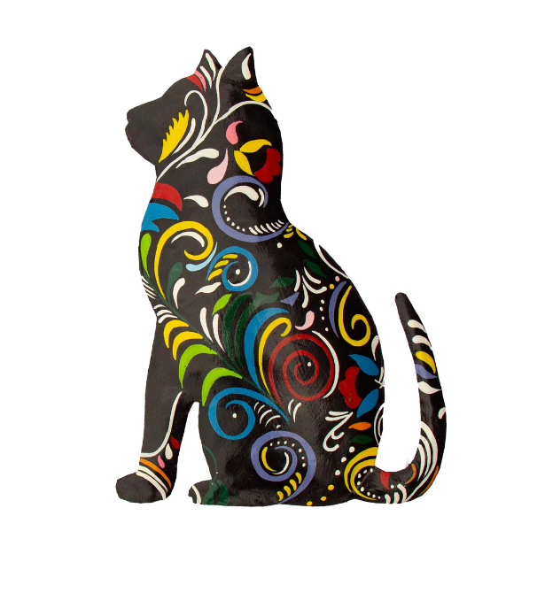 Thoughtful Kitty Painted Haitian Steel Drum Wall Art, 14.5 inch