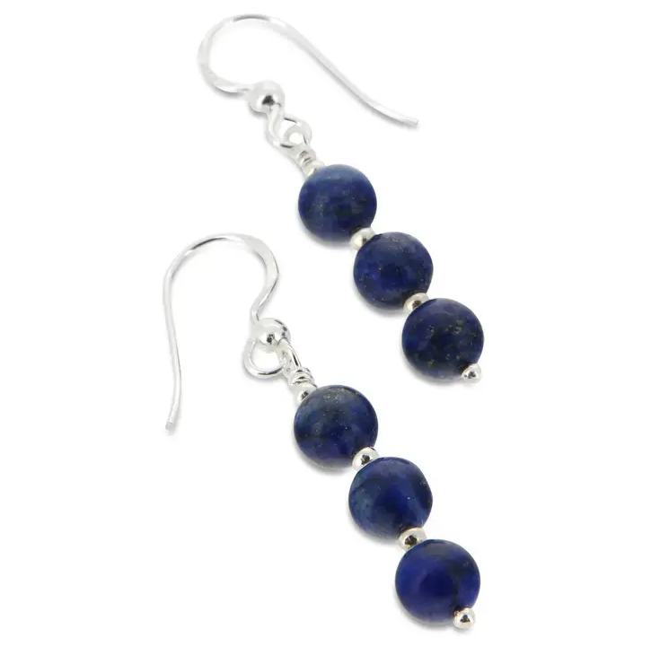 Tiered Beaded Lapis Sterling Silver Earrings