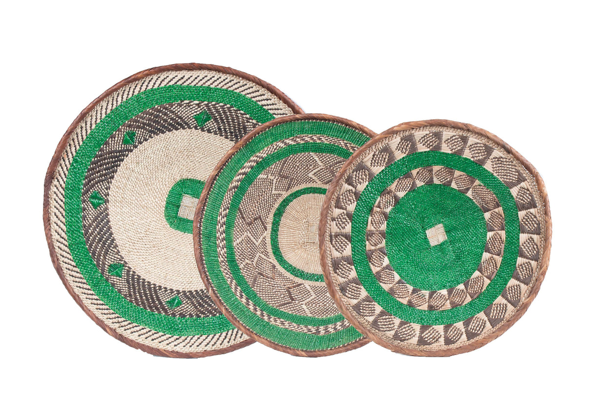 Tonga Pattern Painted Baskets, Green | Set of 3-0