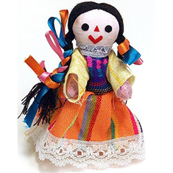 Traditional Costume Rag Doll Mexico Handmade Dolls 9" in Tall Large