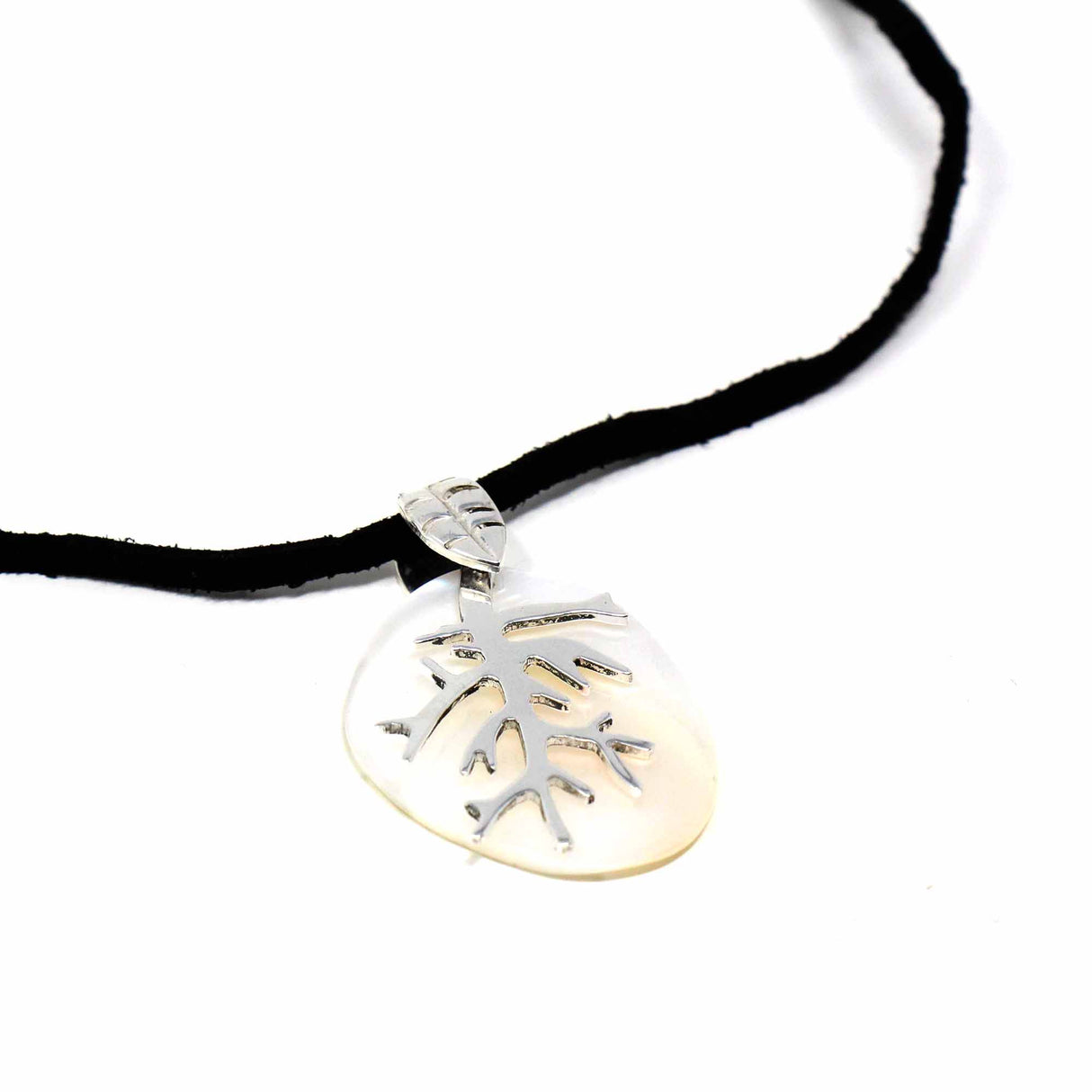 Silver Branches on Mother of Pearl Pendant