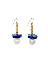 Lapis Hexagon Point With Freshwater Pearl Earrings EE016-0