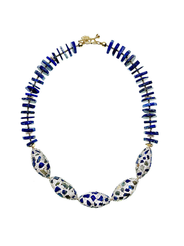 Lapis With Rhinestones Statement Necklace EN016-0