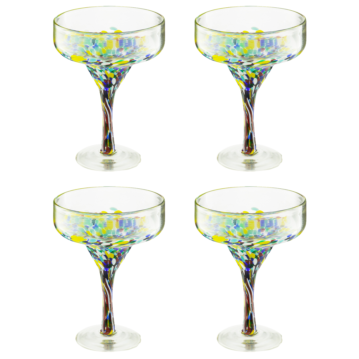 The Wine Savant Mexican Design Hand Blown Margarita Glass – Set of 4 Luxury Hand Blown Confetti Margarita Glasses (16 oz) (Confetti Margarita Glasses)-0