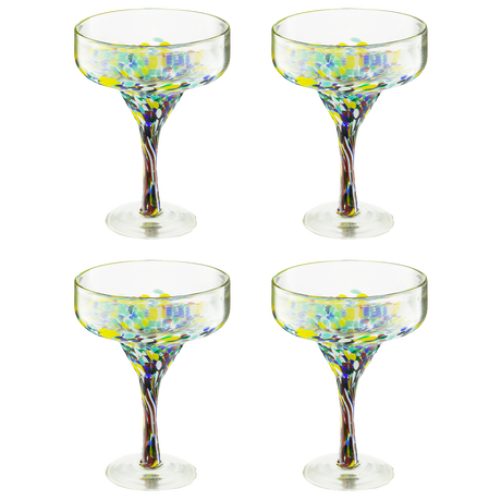 The Wine Savant Mexican Design Hand Blown Margarita Glass – Set of 4 Luxury Hand Blown Confetti Margarita Glasses (16 oz) (Confetti Margarita Glasses)-0