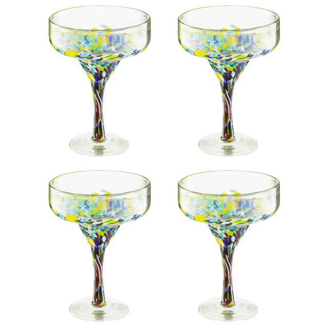 The Wine Savant Mexican Design Hand Blown Margarita Glass – Set of 4 Luxury Hand Blown Confetti Margarita Glasses (16 oz) (Confetti Margarita Glasses)-0