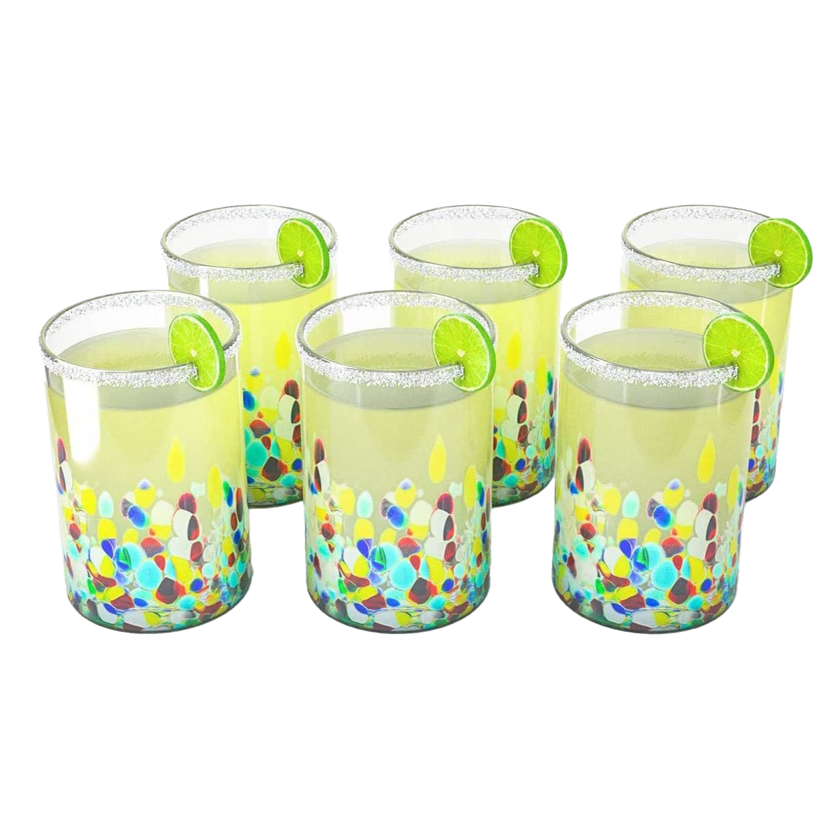 Hand Blown Mexican Drinking Glasses – Set of 6 Confetti Rock Design Glasses by The Wine Savant (Climbing Confetti)-0