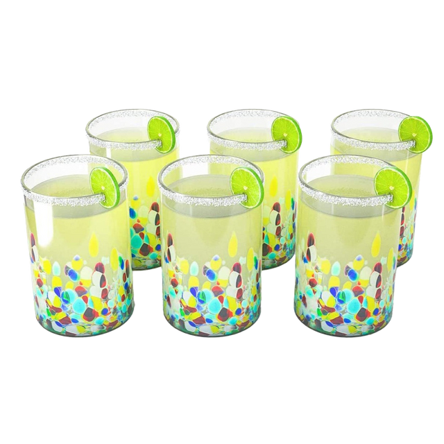 Hand Blown Mexican Drinking Glasses – Set of 6 Confetti Rock Design Glasses by The Wine Savant (Climbing Confetti)-0