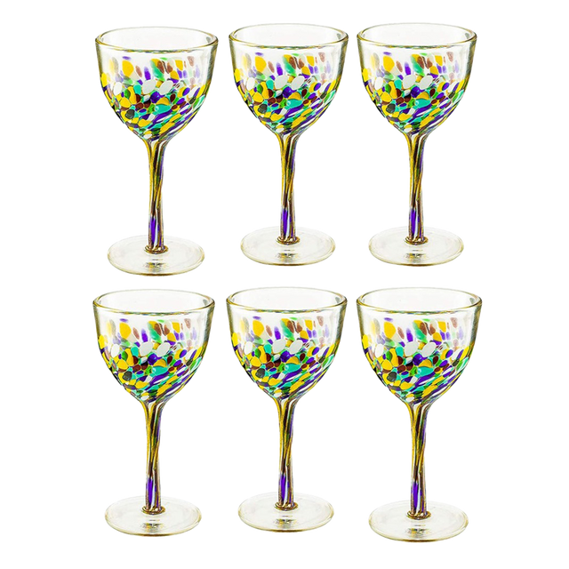 The Wine Savant Recycled Glass Wine Glasses - Mexican Wine Glasses Set of 6, Mexican Luxury Hand Blown Wine and Water Glasses (8 ounces each) Cobalt Cinco De Mayo Glasses - Confetti Wine Glasses-0