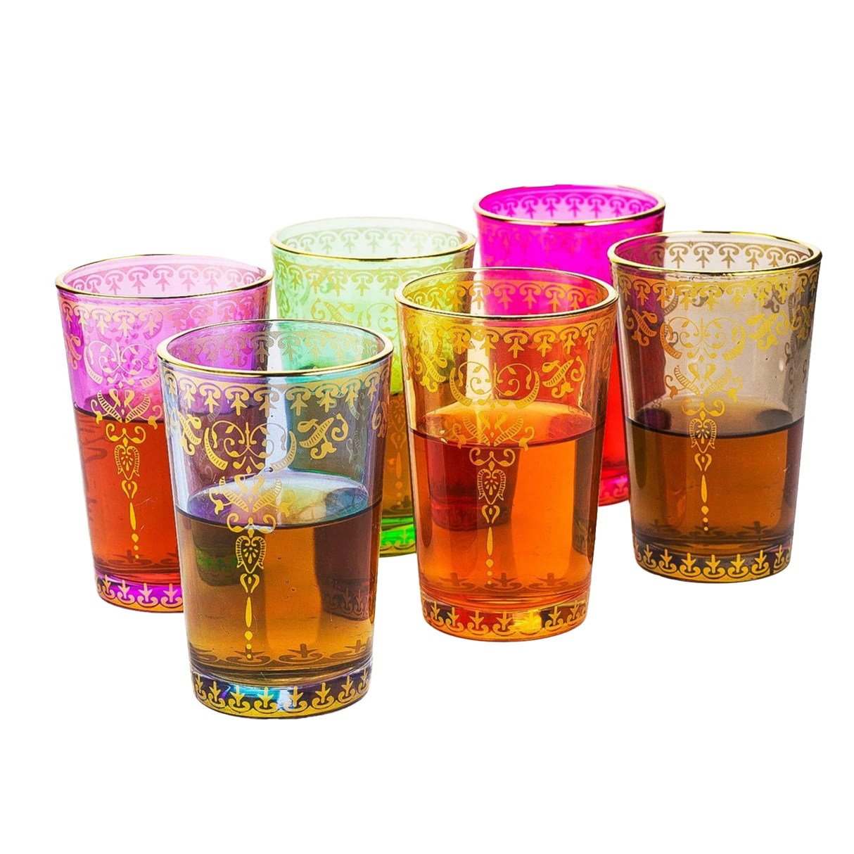 The Wine Savant Moroccan Glasses Artisan Hand-Made Multipurpose 170 ml 6 oz Tea and Wine Morrocan Tumbler Marrakech & Casablanca Tea Cups Set of 6 (6 Colors)-0