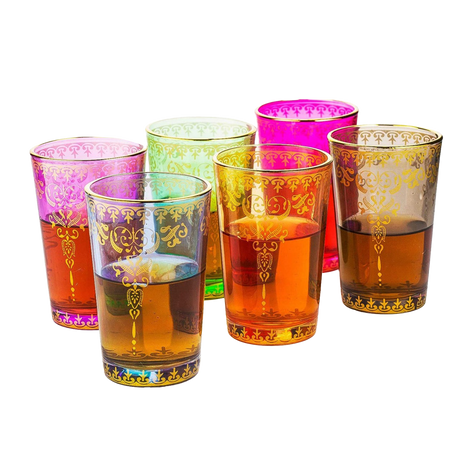 The Wine Savant Moroccan Glasses Artisan Hand-Made Multipurpose 170 ml 6 oz Tea and Wine Morrocan Tumbler Marrakech & Casablanca Tea Cups Set of 6 (6 Colors)-0