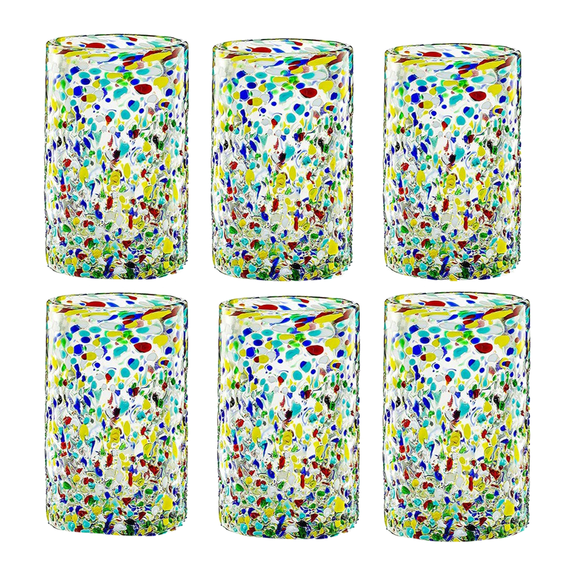 Hand Blown Mexican Drinking Glasses – Set of 6 Confetti Rock Design Glasses by The Wine Savant (Confetti)-0