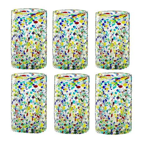 Hand Blown Mexican Drinking Glasses – Set of 6 Confetti Rock Design Glasses by The Wine Savant (Confetti)-0