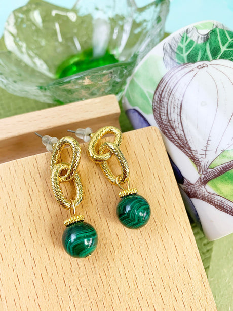 Malachite Chain Minimalist Earrings GE013-0