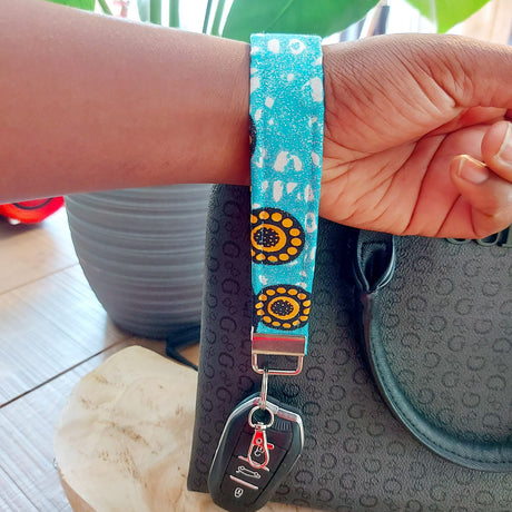African Print and Leather Key Fob | Wristlet | Key Holder-1