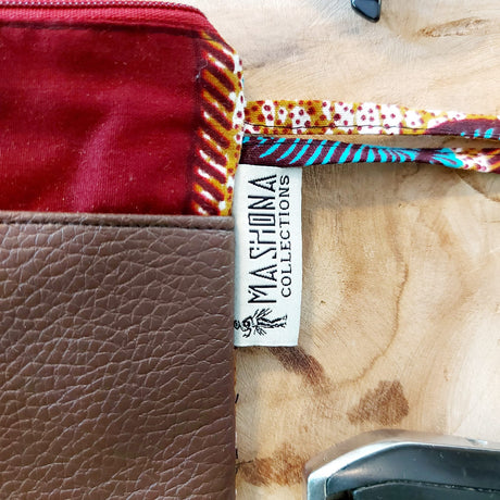 African Print Zipper Pouch | Make-up Bag | Pencil Case | Vegan Leather Detail-1