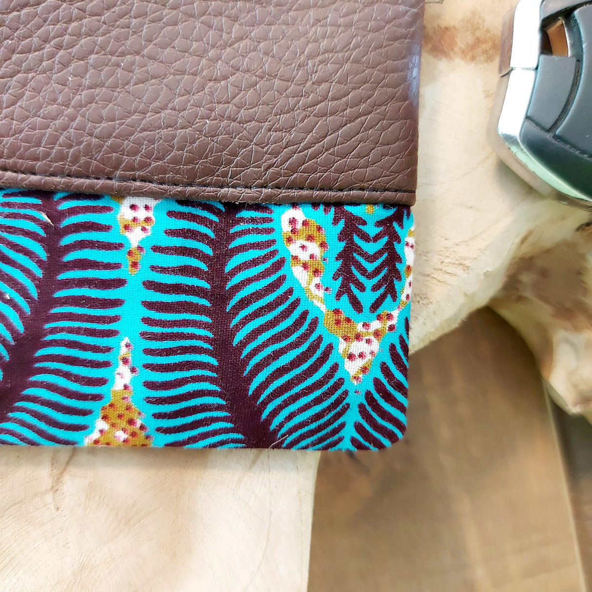 African Print Zipper Pouch | Make-up Bag | Pencil Case | Vegan Leather Detail-4