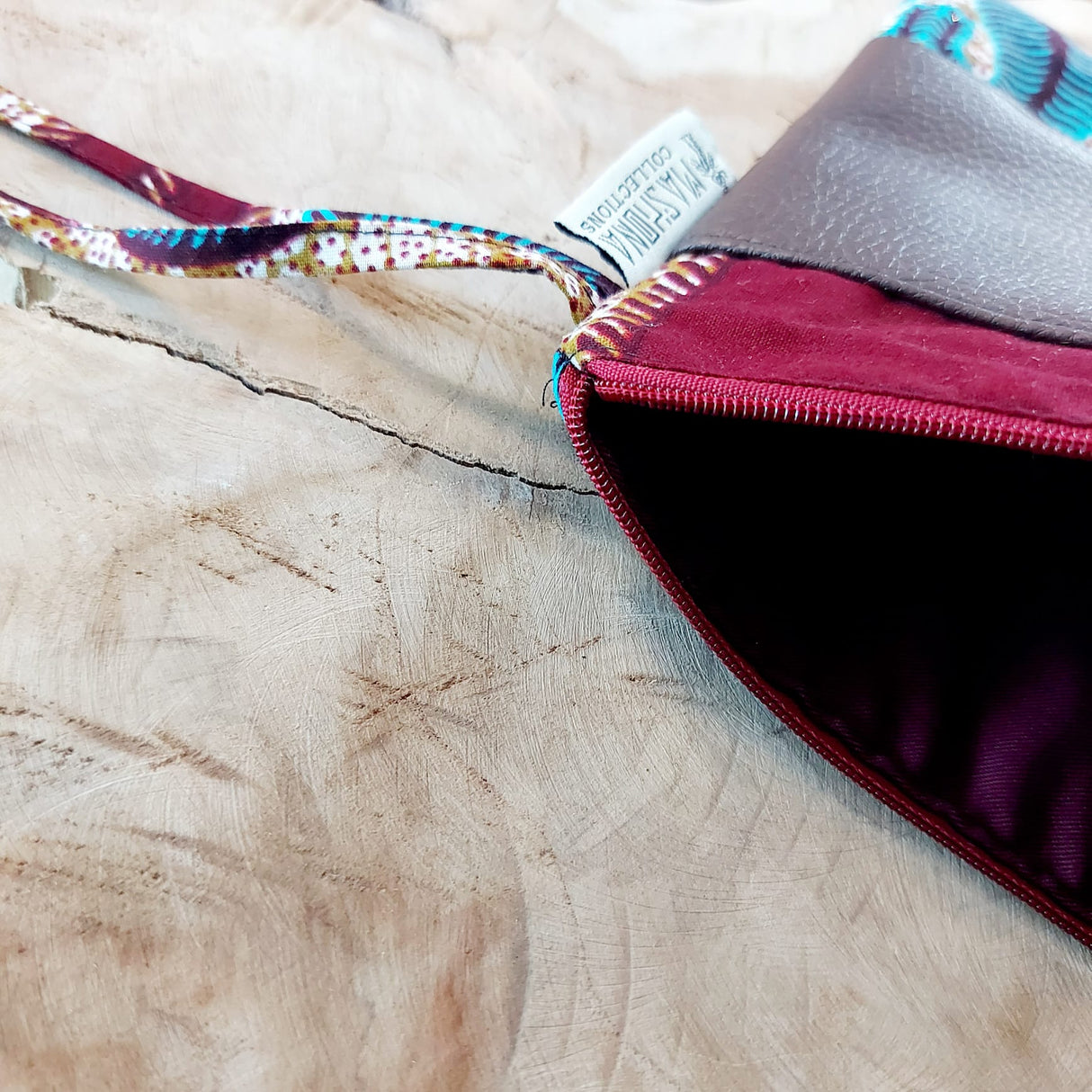 African Print Zipper Pouch | Make-up Bag | Pencil Case | Vegan Leather Detail-2