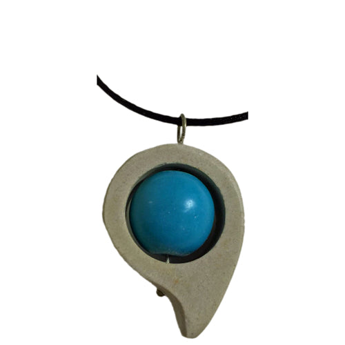 White Soapstone Turquoise Ball Pendant from Afghanistan