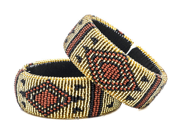 Zulu Beaded Cuff Bangle Brown - Set of 2-0