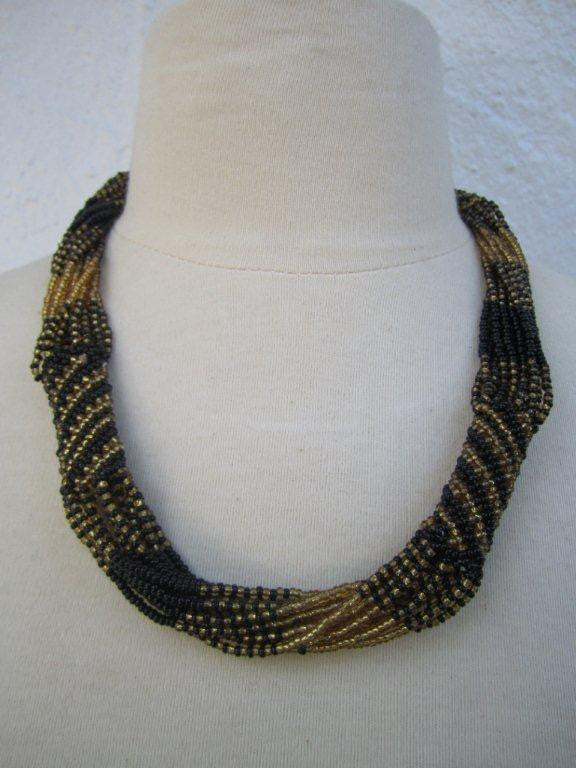 Zulu Strand Short  Necklace Gold and Black 22 inches-0