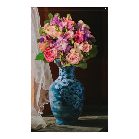 Flower  and Vase Painting Flag Tapestry-0