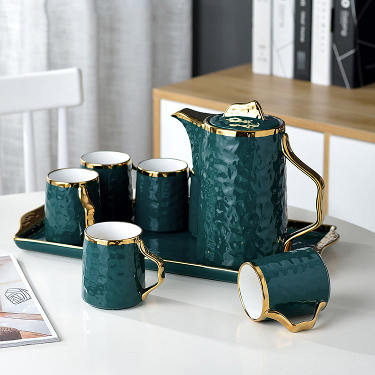 Nordic Drinkware Tea Coffee Ceramic Mug Tea Set With Tea Pot and Tray