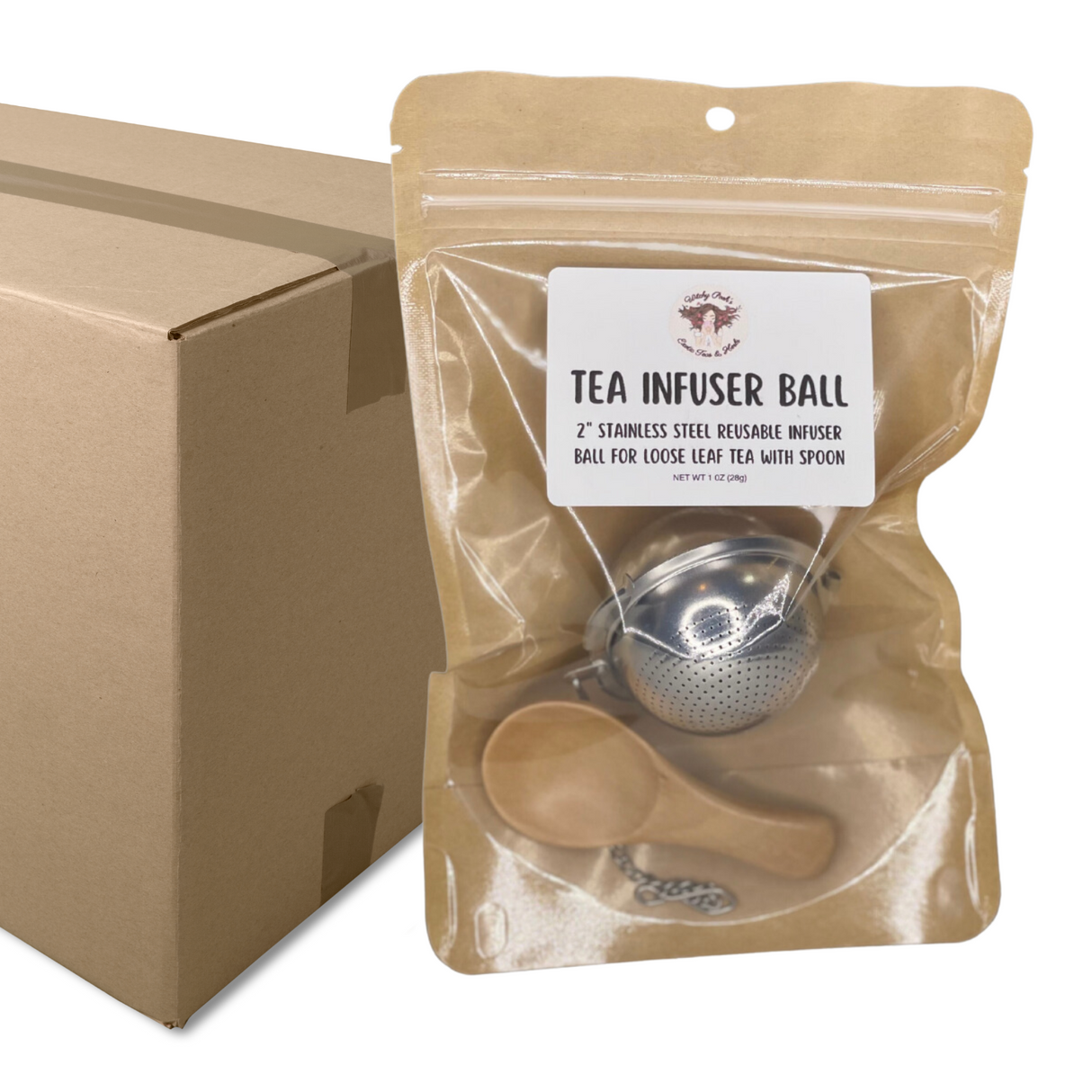 Tea Infuser Stainless Steel Tea Ball 2" with FREE Wooden Spoon!-2