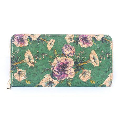 Natural cork with flower pattern zipper wallet BAGD-191-18