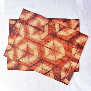 Raffia Shibori Placemat (Pair) - Turtle Pattern - Egyptian Red
