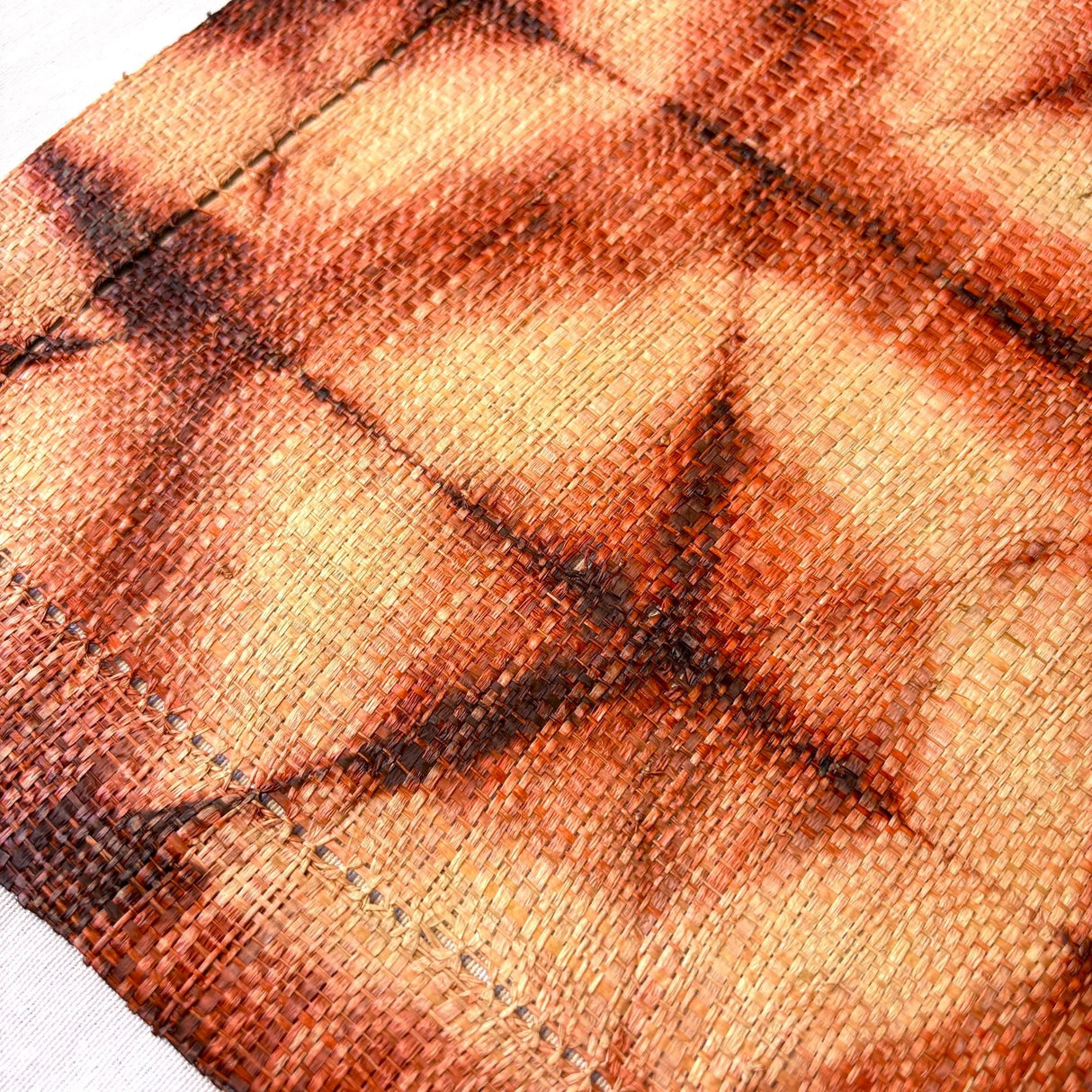 Raffia Shibori Table Runner - Turtle Pattern - Egyptian Red