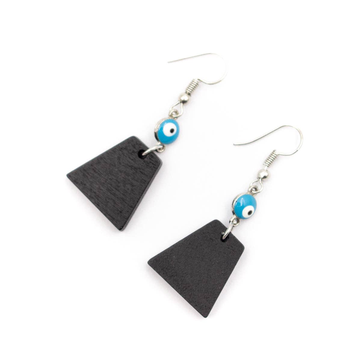 Blue eyes and trapezoidal pendant earrings-ER-091-0