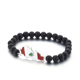 Lebanon Map With Flag Black Beads Bracelet