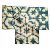 Raffia Shibori Table Runner - Turtle Pattern - Green
