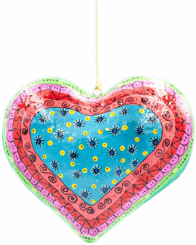 hand made painted paper mache heart on a string 2