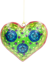 hand made painted paper mache heart on a string 2