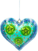 hand made painted paper mache heart on a string