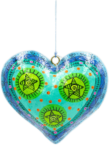 hand made painted paper mache heart on a string