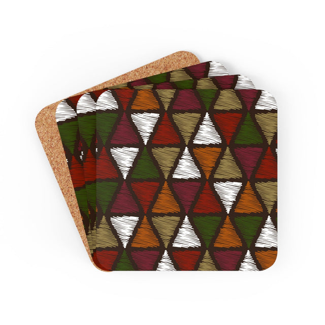 Handcrafted Square Coaster Set of 4 - Multicolor Tribal Pattern-0